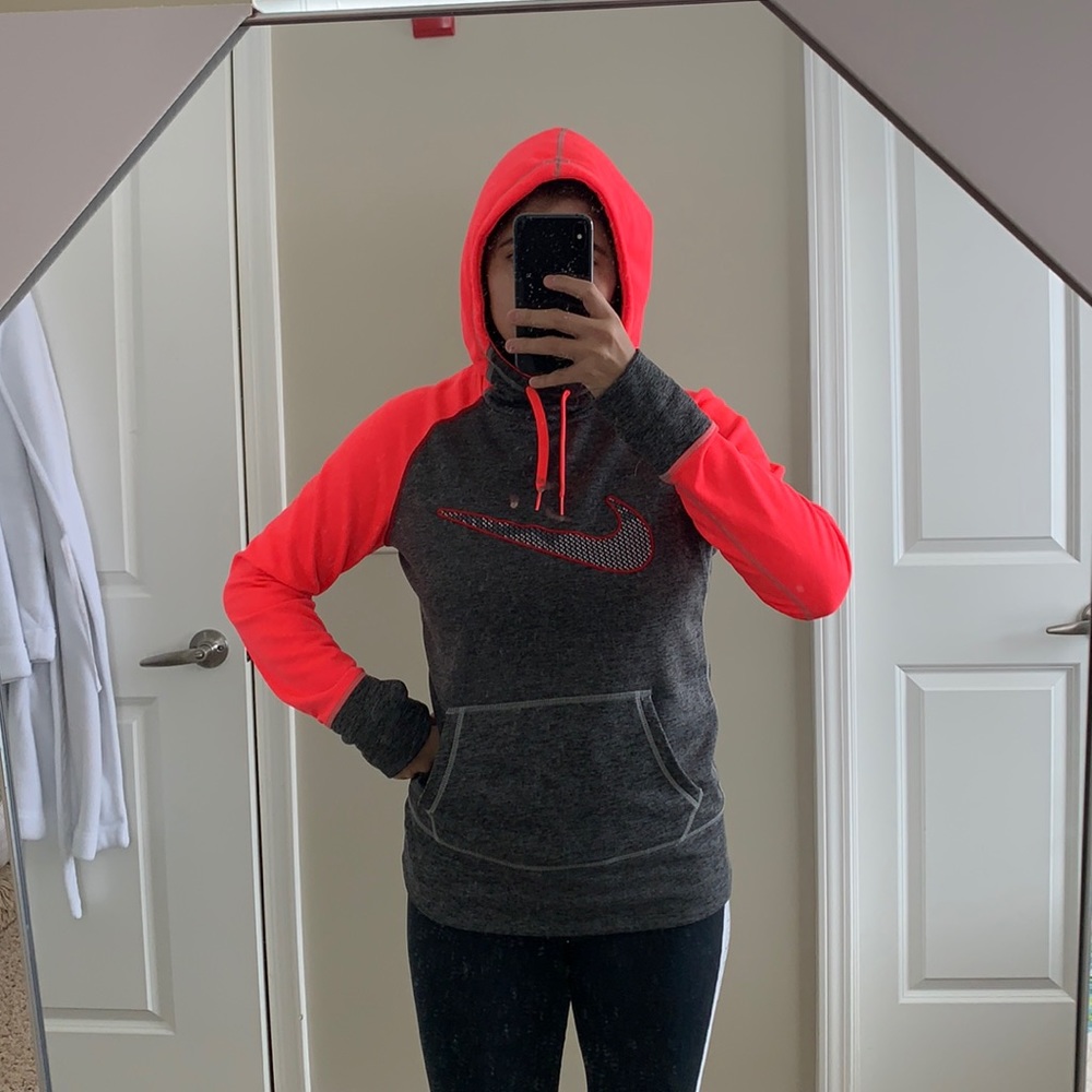 Nike gray with neon pink sleeves hoodie size S